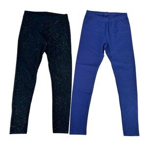Cat & Jack Girls Leggings Size Large 10-12 Black Sparkle & Blue Set Of 2